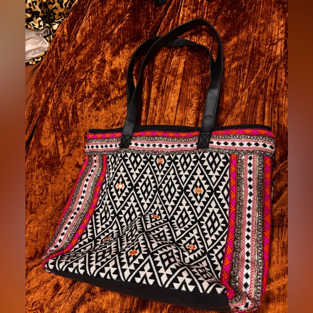 Stephanie Nicole Colorful Aztec Bead Patterned Tote